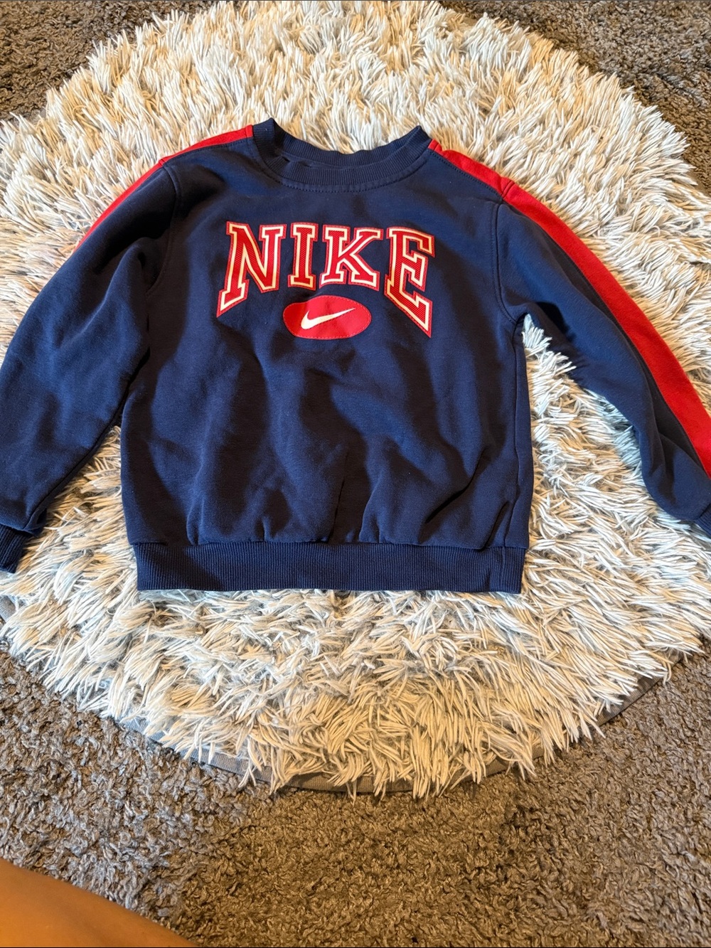 Nike Navy Crewneck with Red Logo and Shoulder Accents